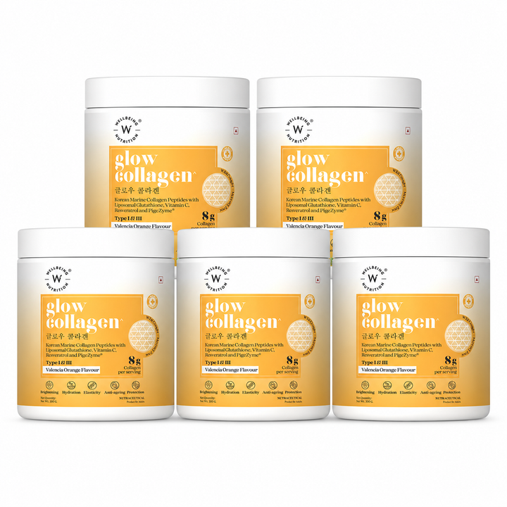 Glow Korean Marine Collagen Peptides with Liposomal Glutathione & Vitamin C | Valencia Orange Flavour | 250g